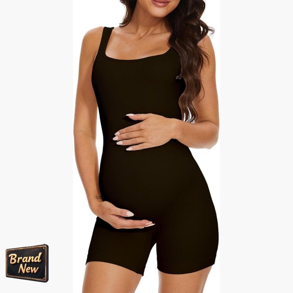 Maternity Workout Romper Seamless Ribbed Yoga Jumpsuit Large